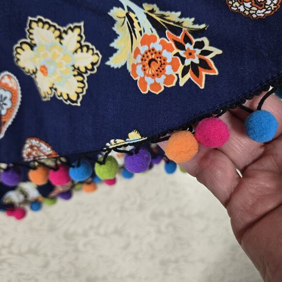 Entro Pom Pom Tunic Top sz L Blue Multicolor Paisley Floral Layered Boho Fairy - Picture 7 of 16